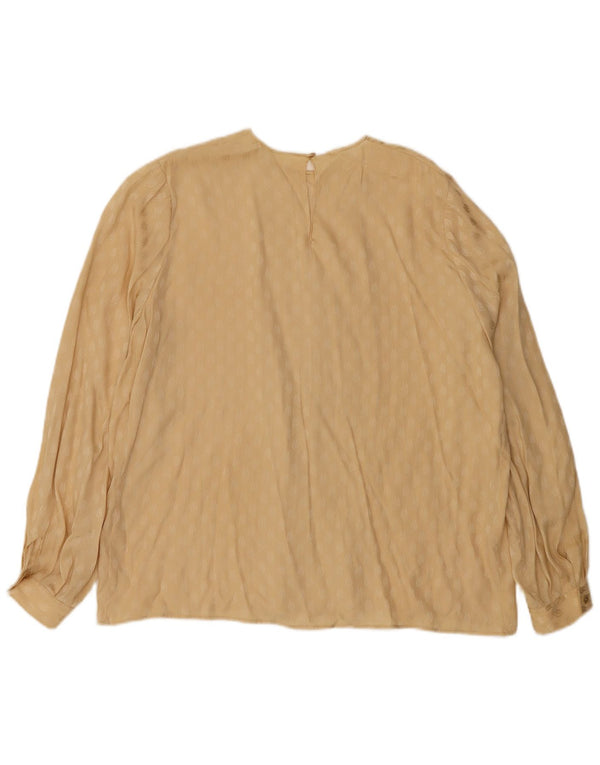 Blusa feminina vintage de manga comprida com padrão abstrato UK 18 XL bege