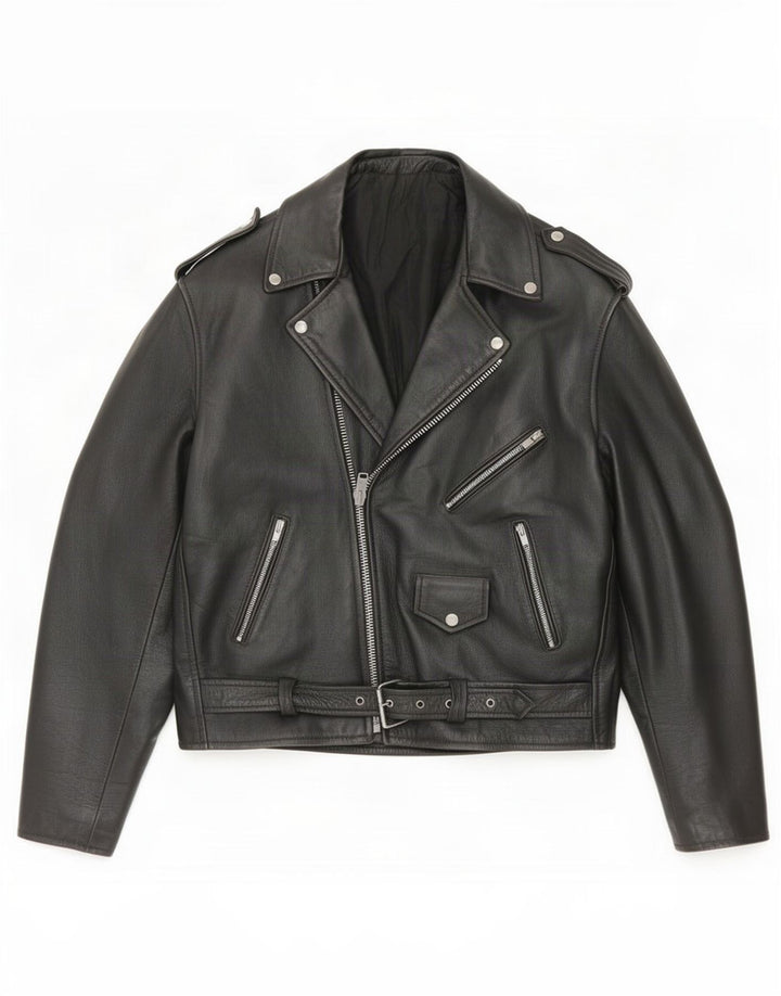 Jaqueta vintage masculina de motociclista UK 38 couro preto médio