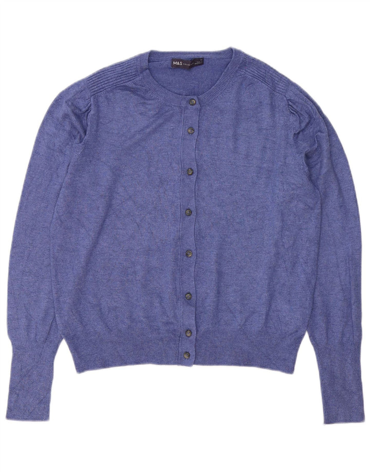 Suéter cardigã feminino Marks & Spencer UK 12 viscose azul médio