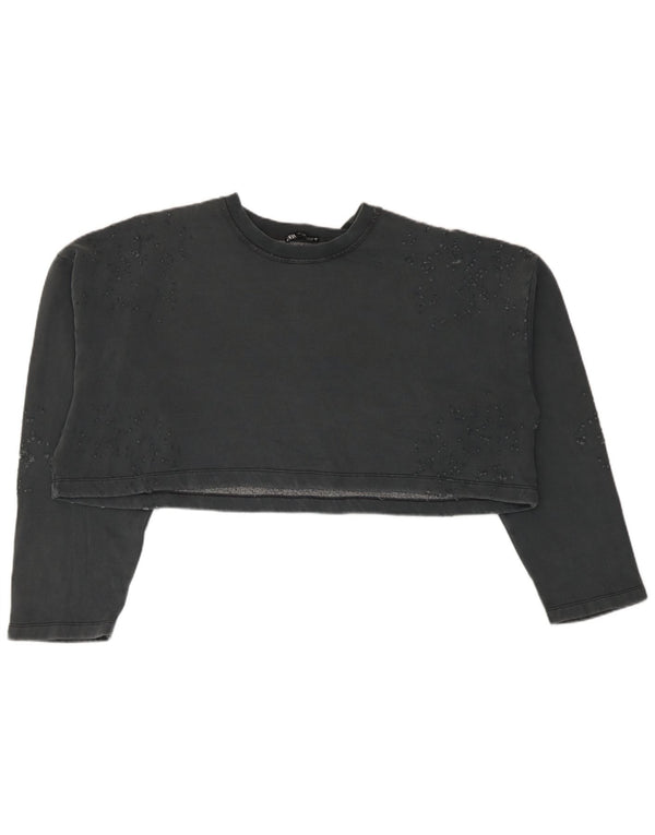 Zara Womens Crop Oversized Moletom Jumper Reino Unido 10 Pequeno Algodão Cinza