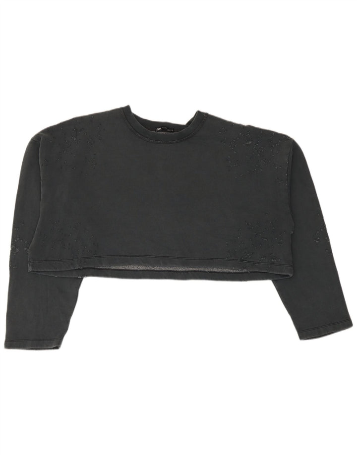Zara Womens Crop Oversized Moletom Jumper Reino Unido 10 Pequeno Algodão Cinza