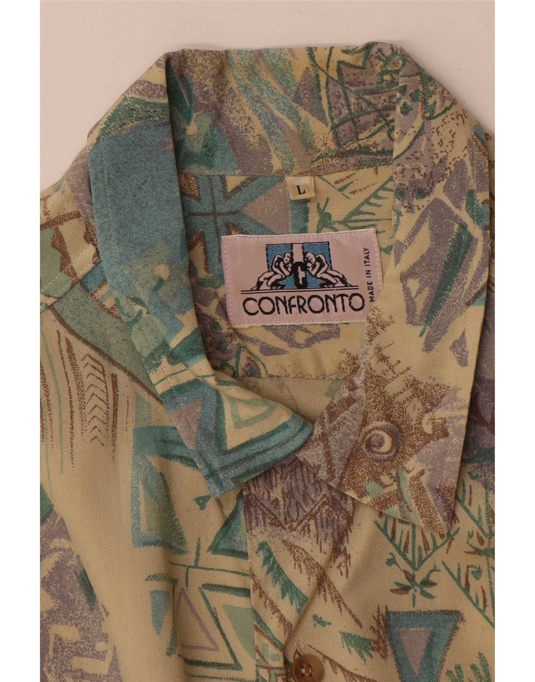 Camisa masculina vintage de manga curta grande geométrica multicolorida