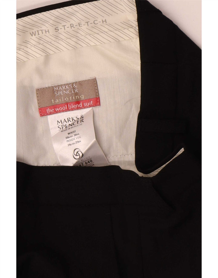 Calça chino reta masculina Marks & Spencer W34 L29 poliéster preto