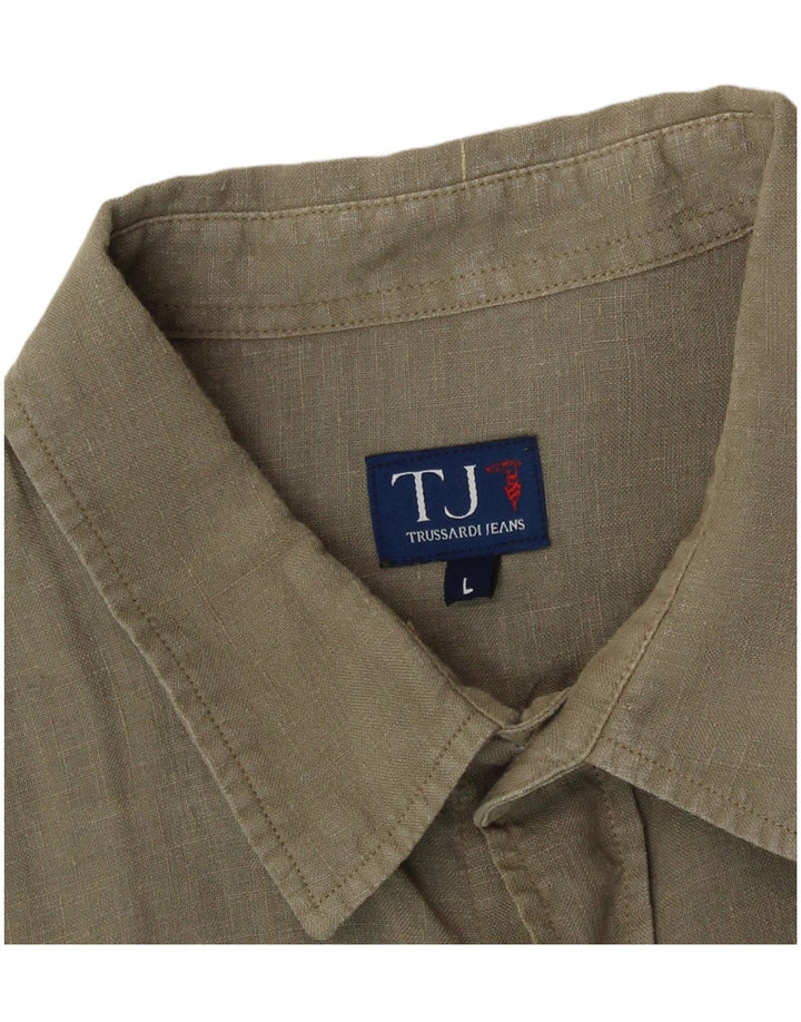 Camisa masculina Trussardi Jeans grande linho cáqui