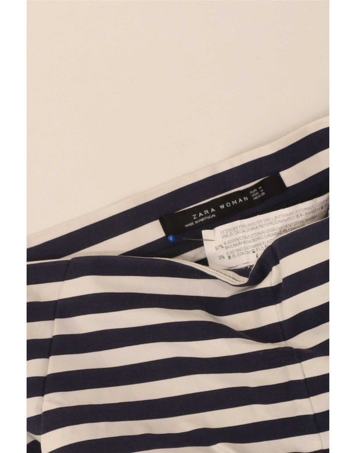 Zara Hot Pants feminino médio W28 algodão listrado azul marinho