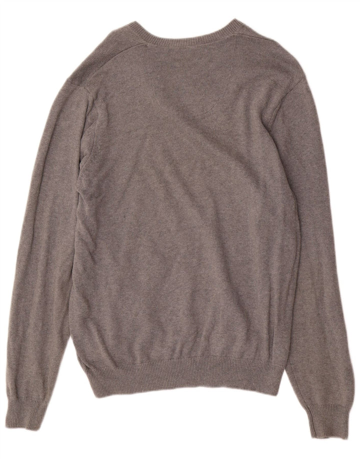 Suéter masculino Marks & Spencer Blue Harbor com decote em V, algodão cinza médio