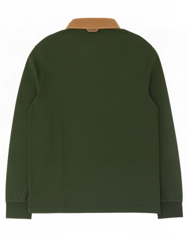 Gant Mens Long Sleeve Relaxed Fit Rugby Polo Shirt XL Green Cotton