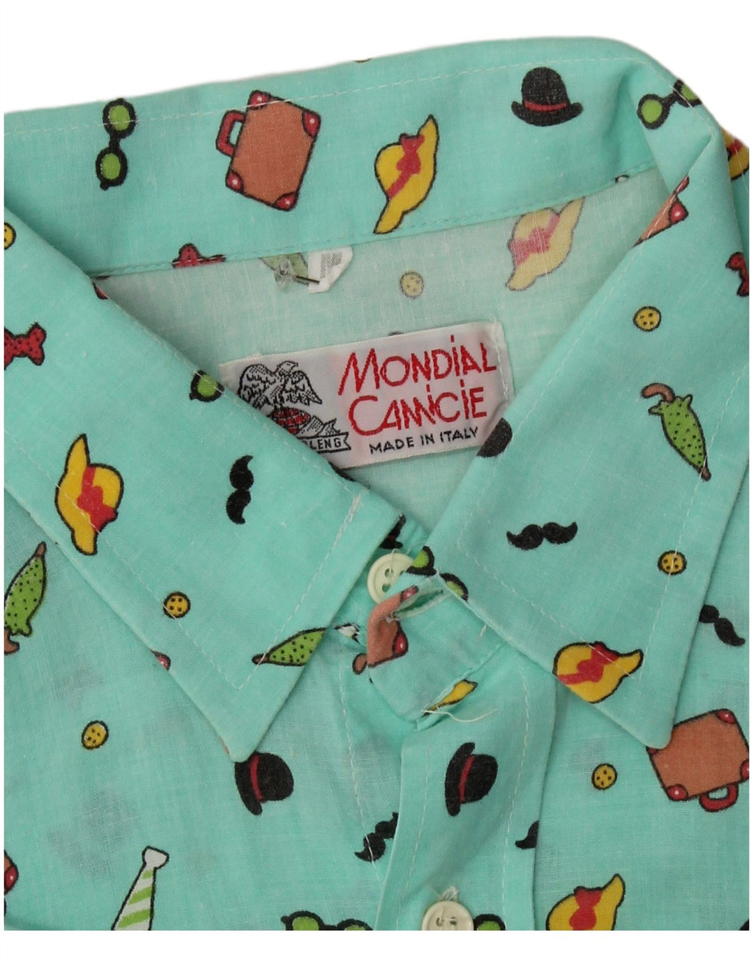 Camisa feminina vintage de manga curta com padrão abstrato Reino Unido 12 verde médio