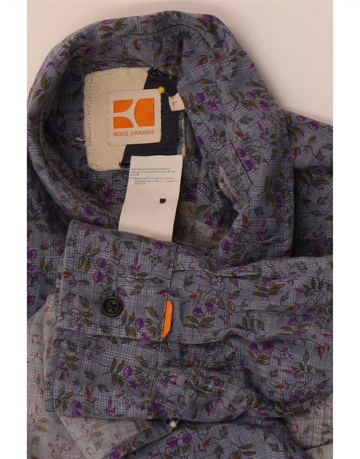 Camisa masculina Hugo Boss grande algodão floral azul