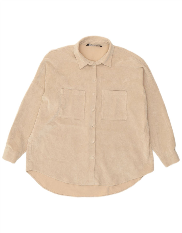 Camisa feminina de veludo cotelê Zara UK 16 grande bege