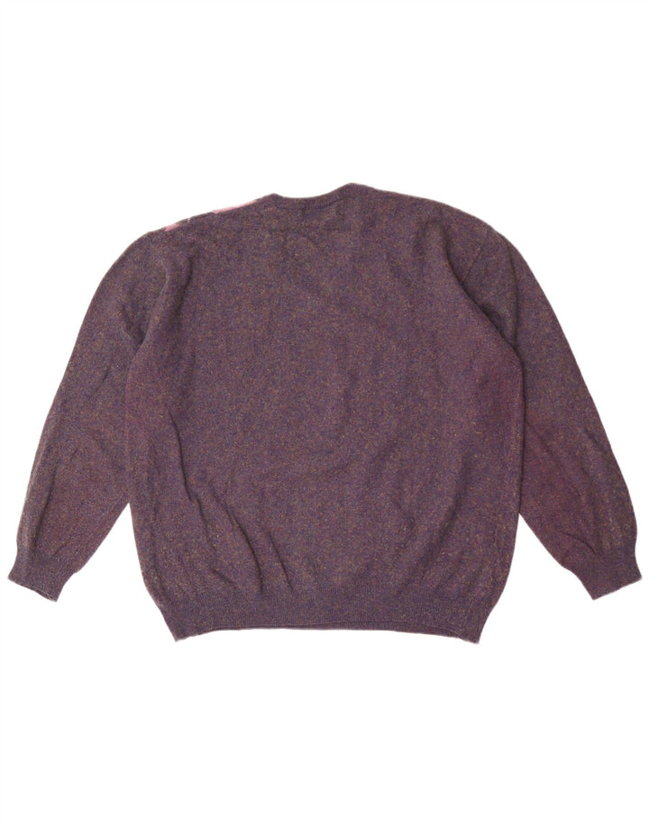 Il Granchio Suéter masculino com decote em V grande roxo Argyle/Diamante