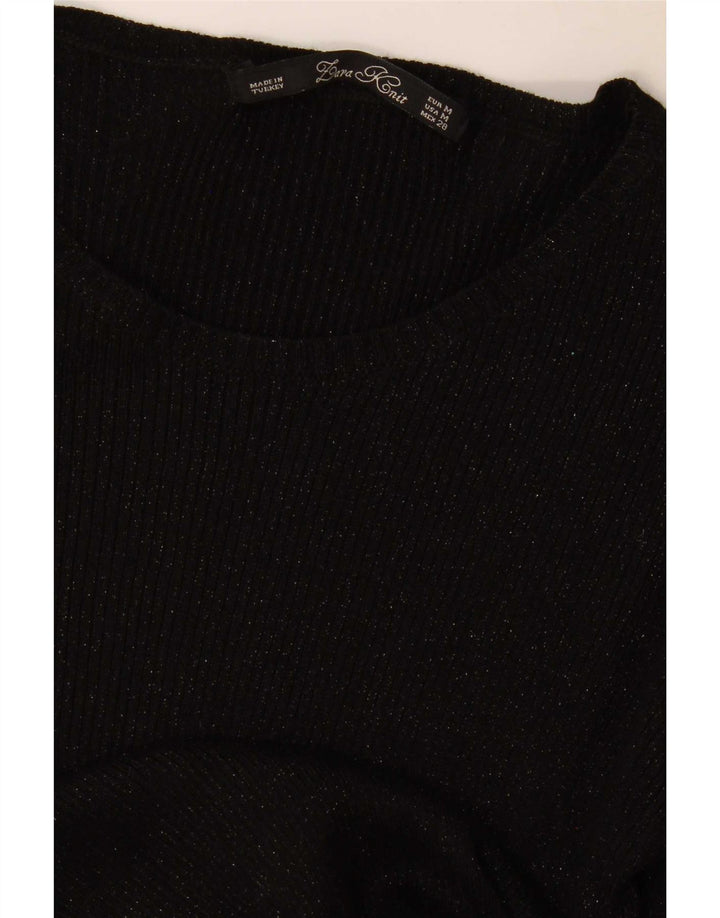 Top feminino Zara de manga comprida UK 12 médio preto manchado