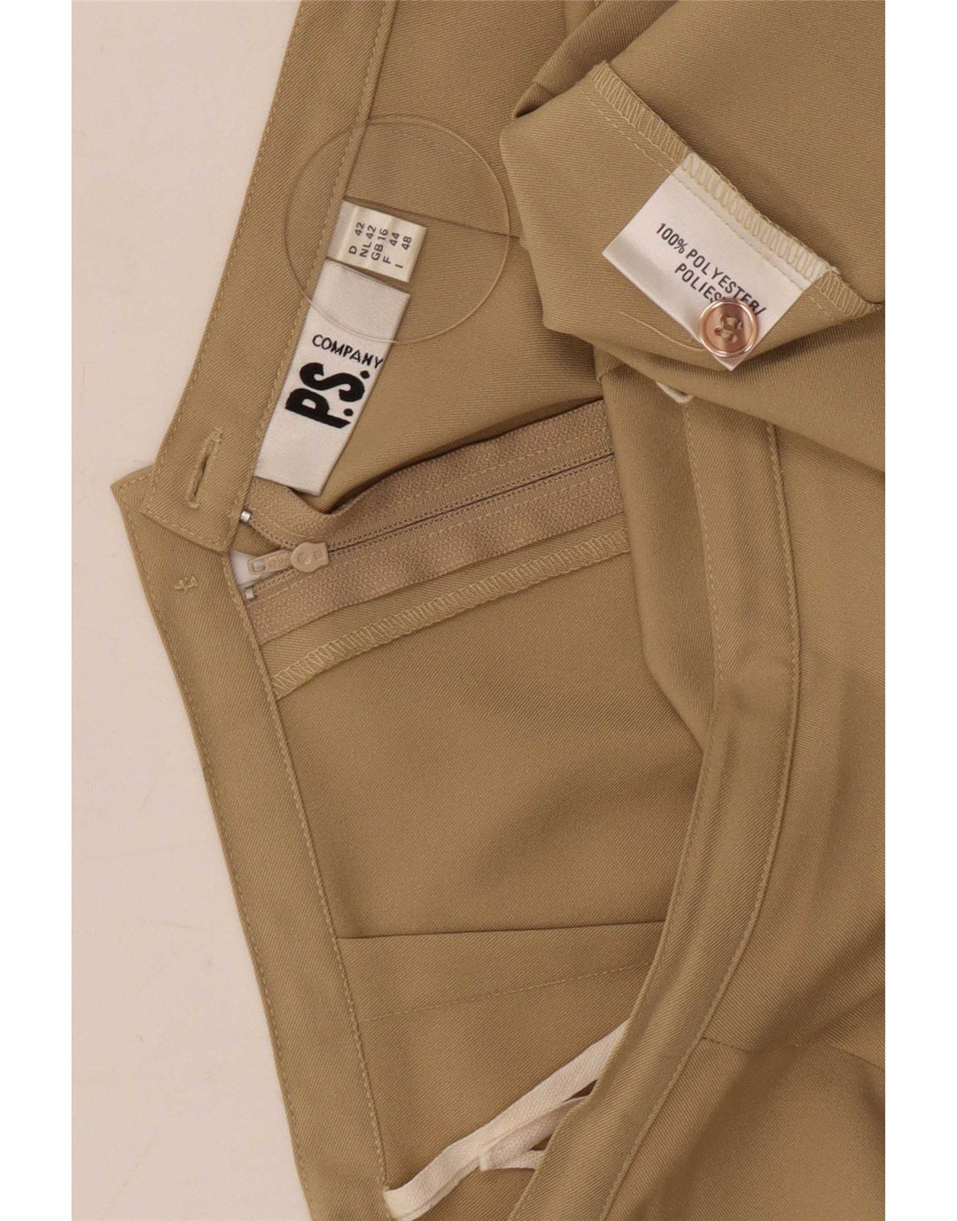 P.S. Company Mini saia feminina Reino Unido 16 grande W30 cáqui poliéster