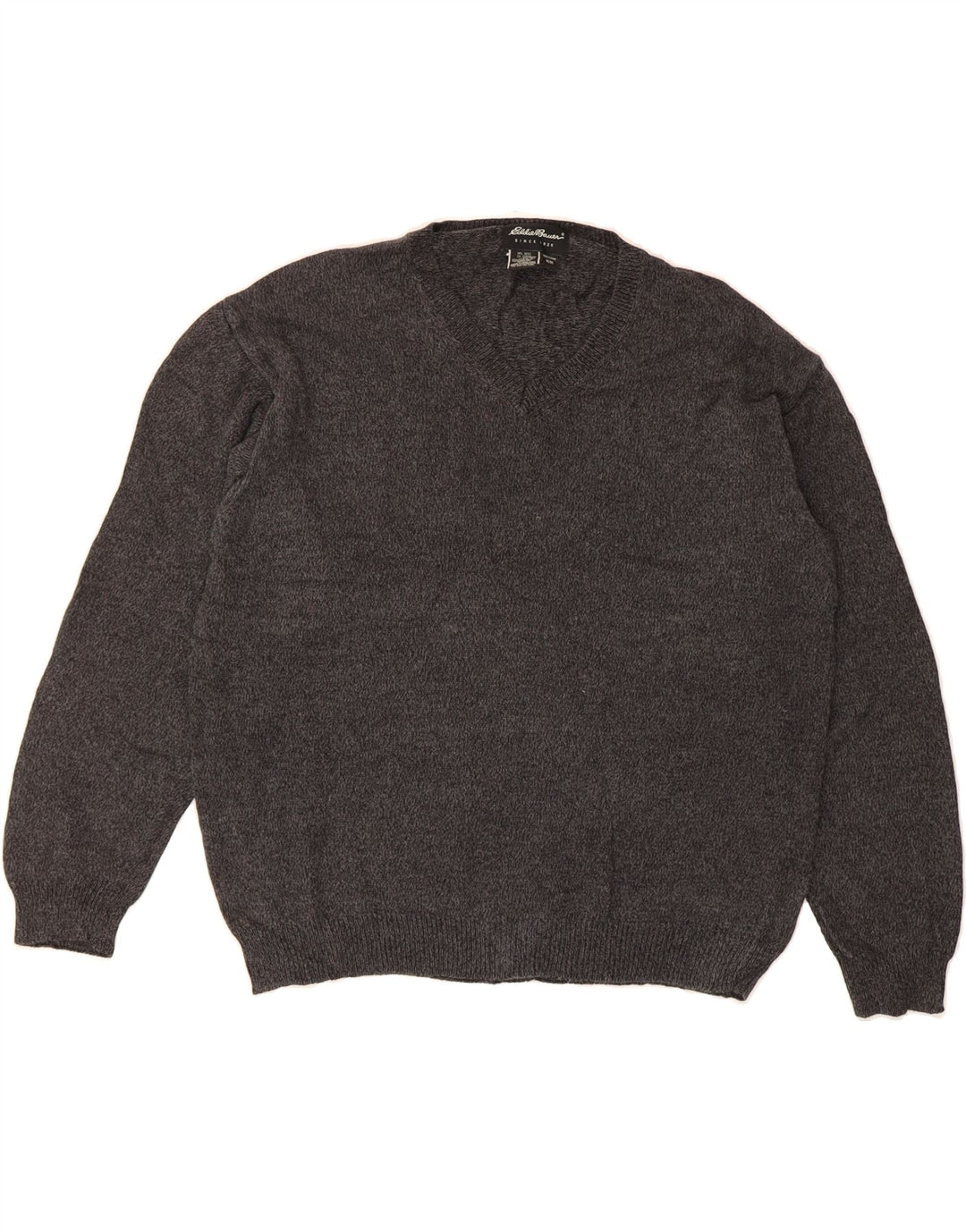 EDDIE BAUER Mens V-Neck Jumper Sweater Medium Grey Flecked Cotton Vintage Eddie Bauer and Second-Hand Eddie Bauer from Messina Hembry 