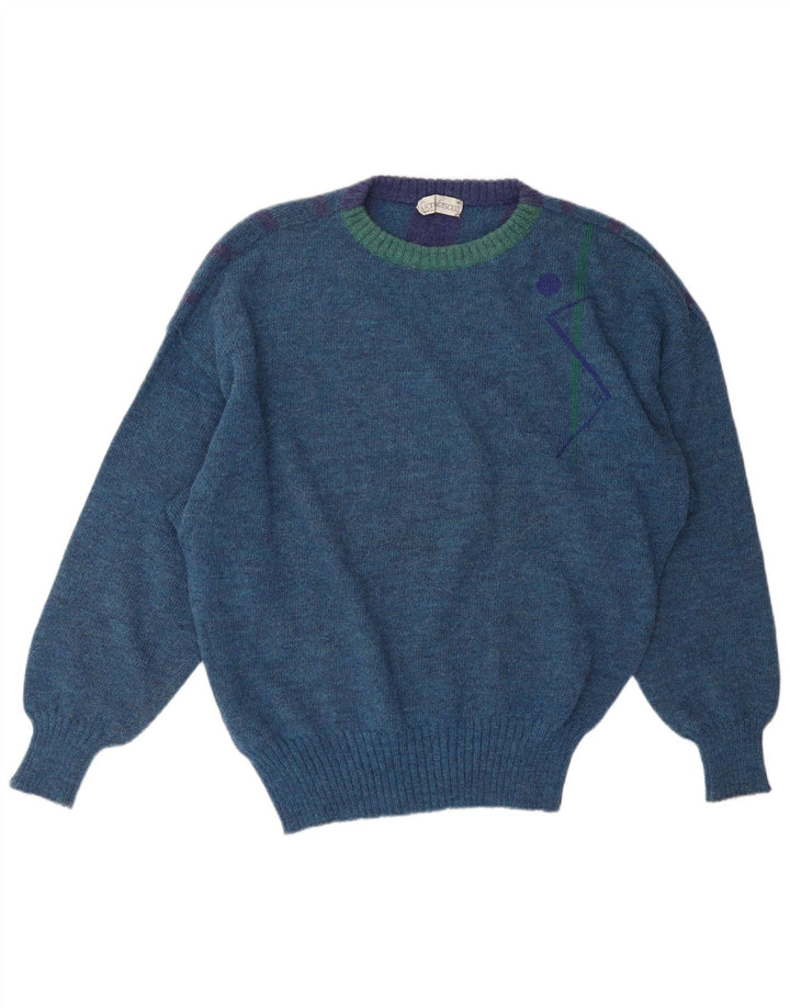 Suéter masculino GIANNI VERSACE com gola redonda, grande listrado azul clássico