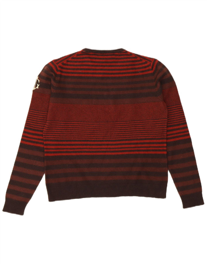 GUESS Womens Crew Neck Jumper Sweater UK 10 Small Burgundy Striped Vintage Guess and Second-Hand Guess from Messina Hembry 