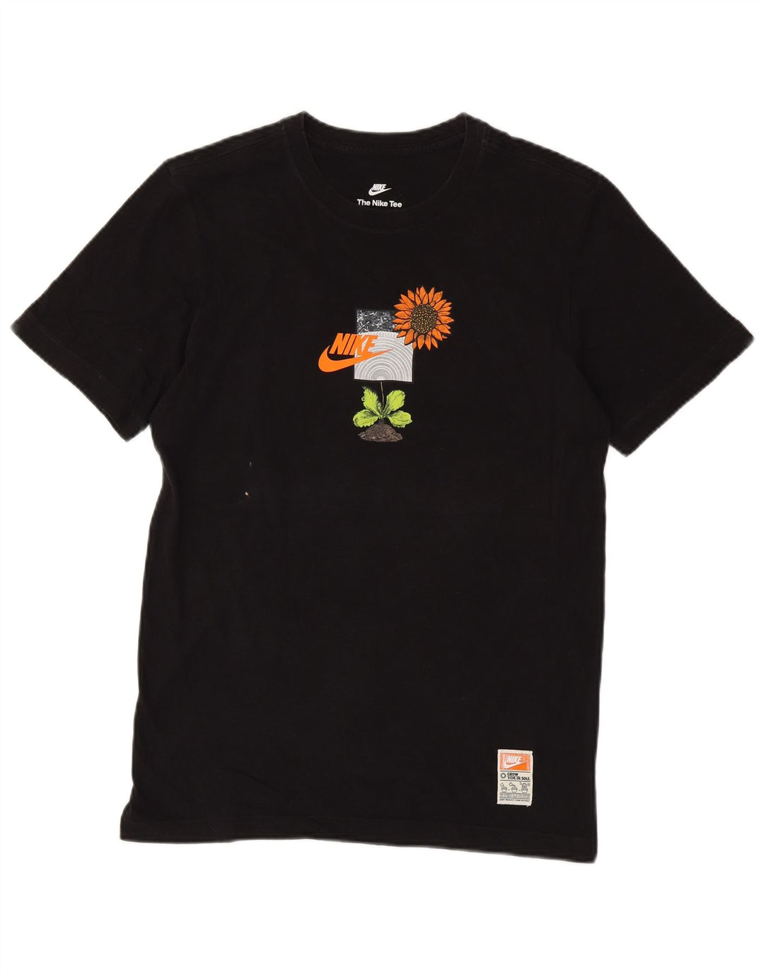 Camiseta gráfica masculina NIKE, pequena, preta, floral