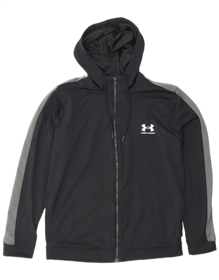 Suéter masculino Under Armour com capuz e zíper médio preto colorblock