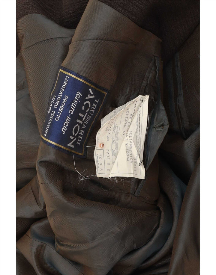 Jaqueta Blazer Masculina Trussardi com 3 Botões IT 50 Grande Acetato Marrom Riscas