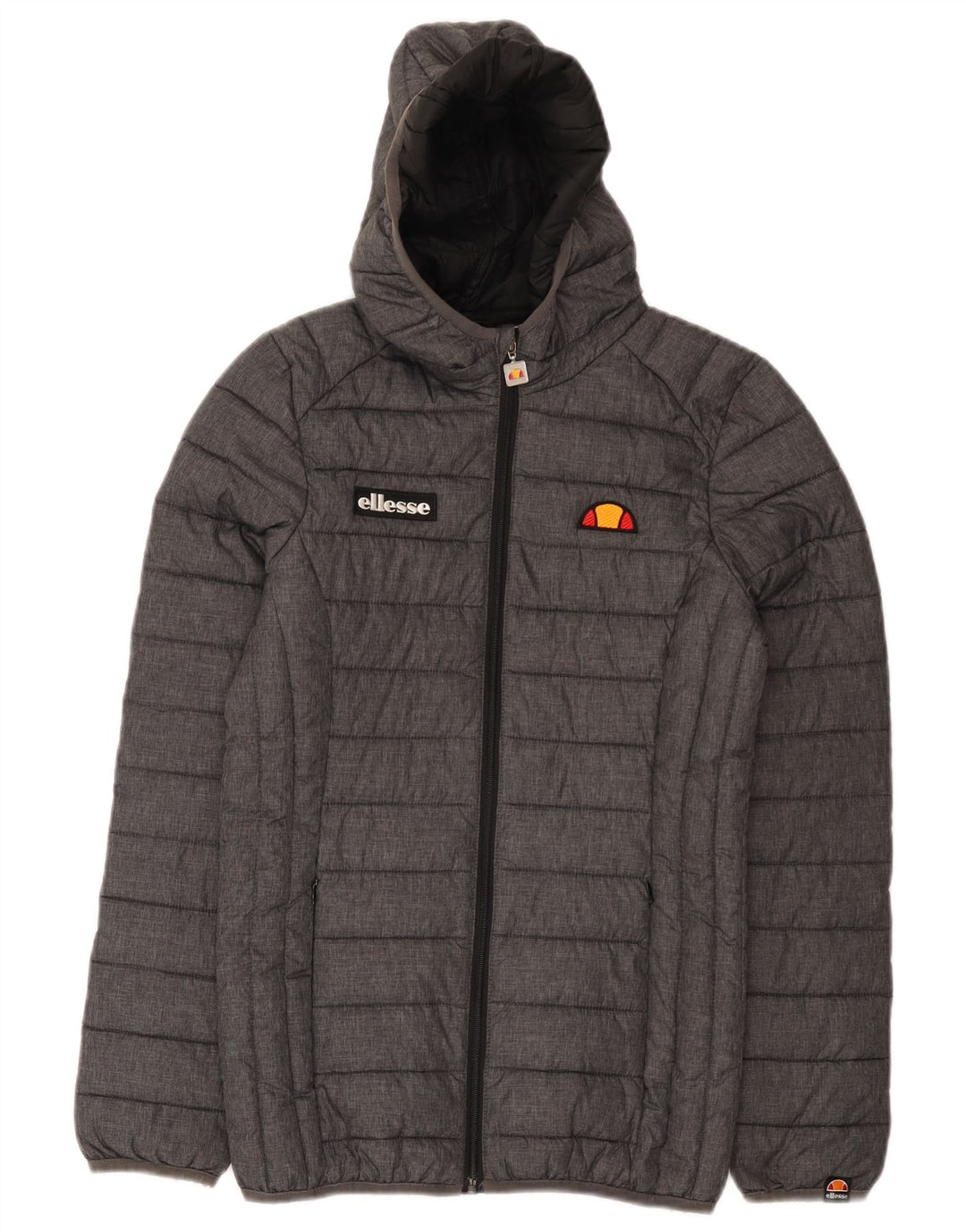 Jaqueta feminina acolchoada com capuz Ellesse UK 6 XS cinza nylon