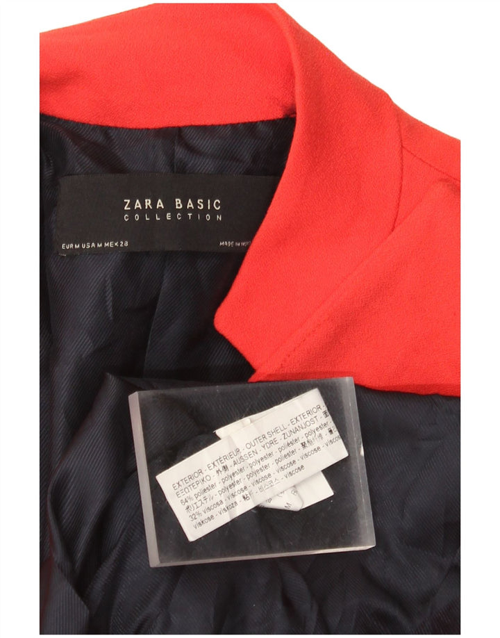 ZARA Jaqueta Blazer Longline Feminina Reino Unido 12 Poliéster Vermelho Médio