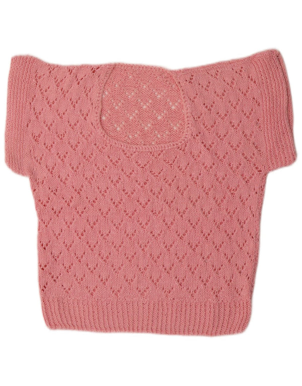 Suéter feminino vintage de manga curta com gola canoa Reino Unido 16 grande rosa