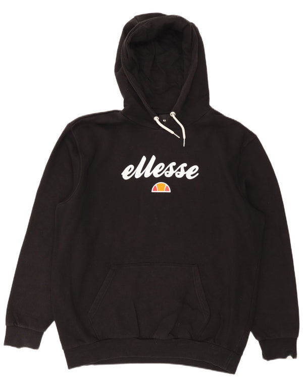 Suéter Ellesse masculino com capuz gráfico grande algodão preto