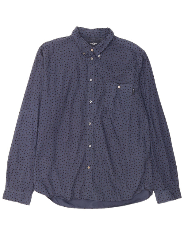 Camisa masculina Paul Smith sob medida, grande algodão geométrico azul marinho