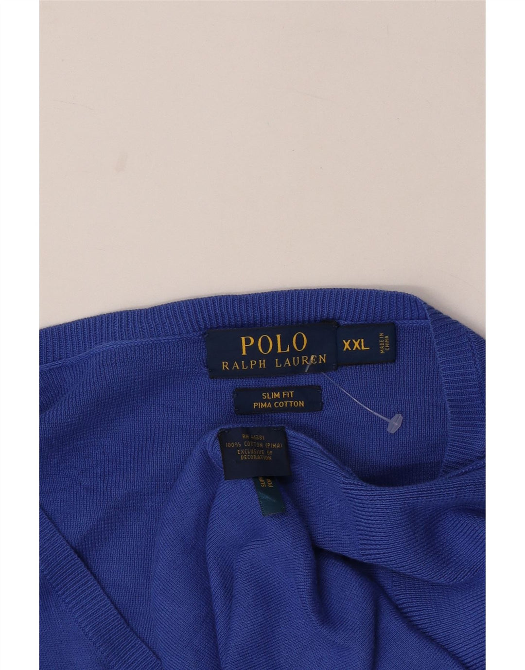 Polo Ralph Lauren Suéter masculino slim fit com decote em V 2XL algodão azul