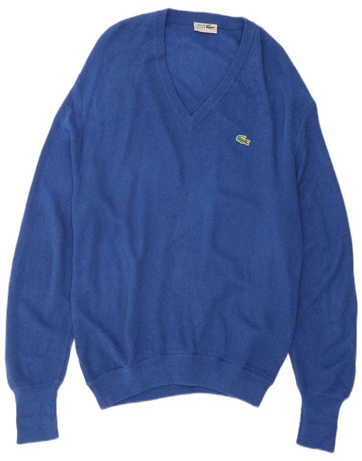Suéter masculino Lacoste com decote em V médio azul acrílico