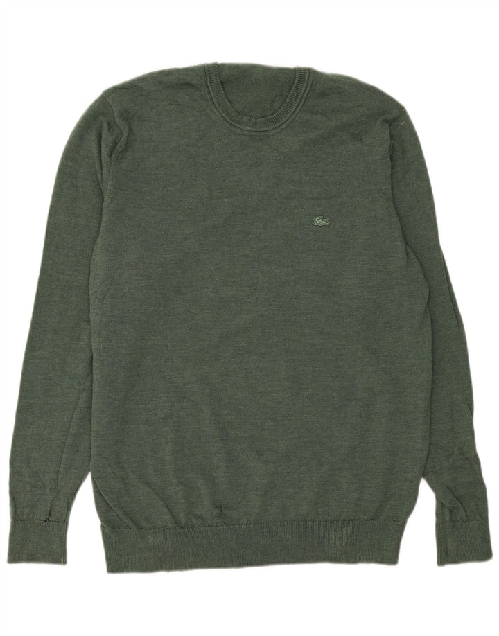 Lacoste Suéter masculino com gola redonda tamanho 7 2XL lã virgem verde