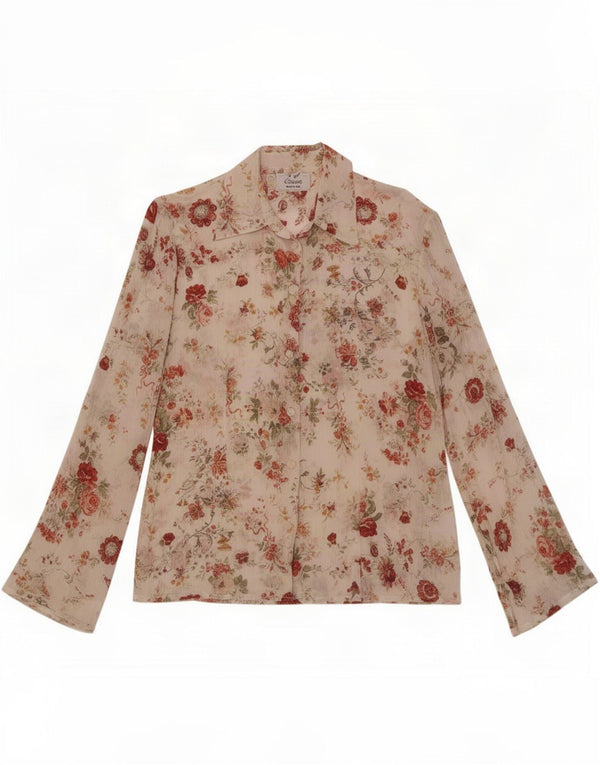 Blusa feminina vintage transparente de manga comprida IT 52 2XL branco floral