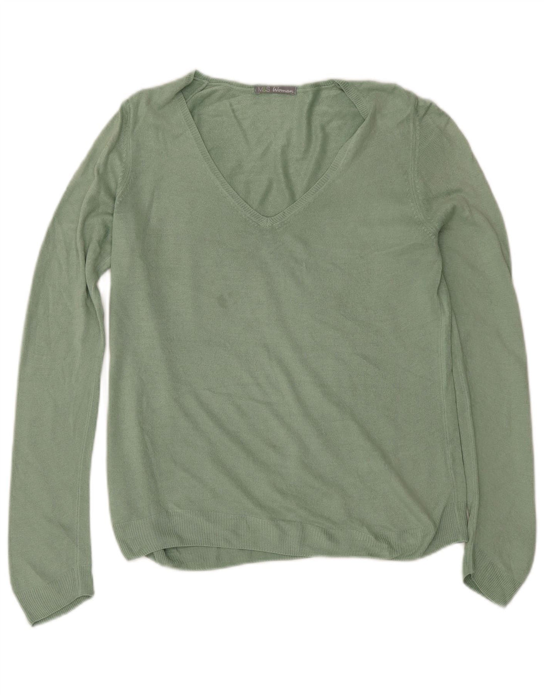 Suéter feminino Marks & Spencer com decote em V Reino Unido 12 verde médio