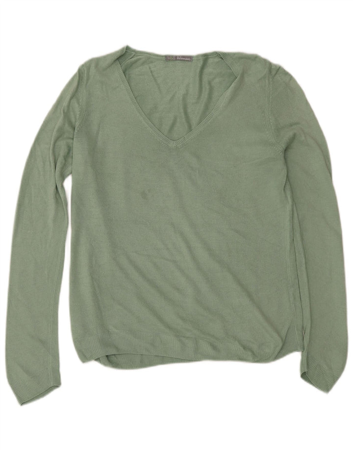 Suéter feminino Marks & Spencer com decote em V Reino Unido 12 verde médio
