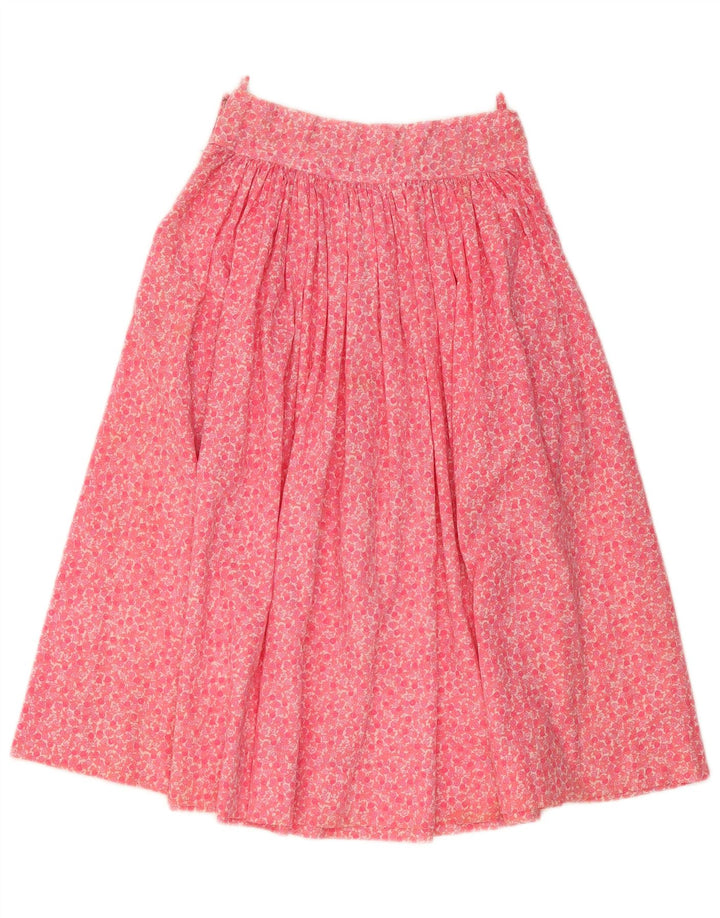 Saia larga feminina vintage W28 médio rosa floral