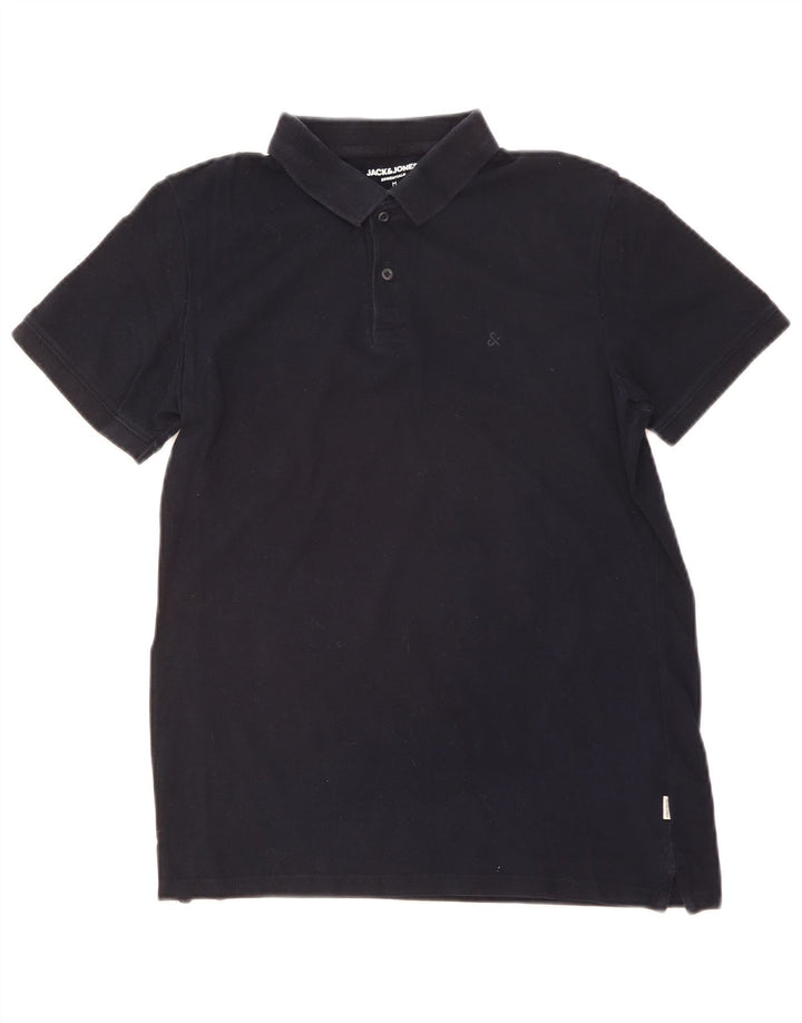 Camisa polo masculina JACK & JONES de algodão azul marinho médio