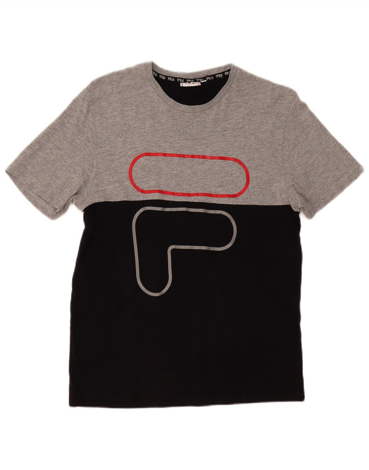 Camiseta masculina gráfica FILA Top pequeno cinza colorblock algodão