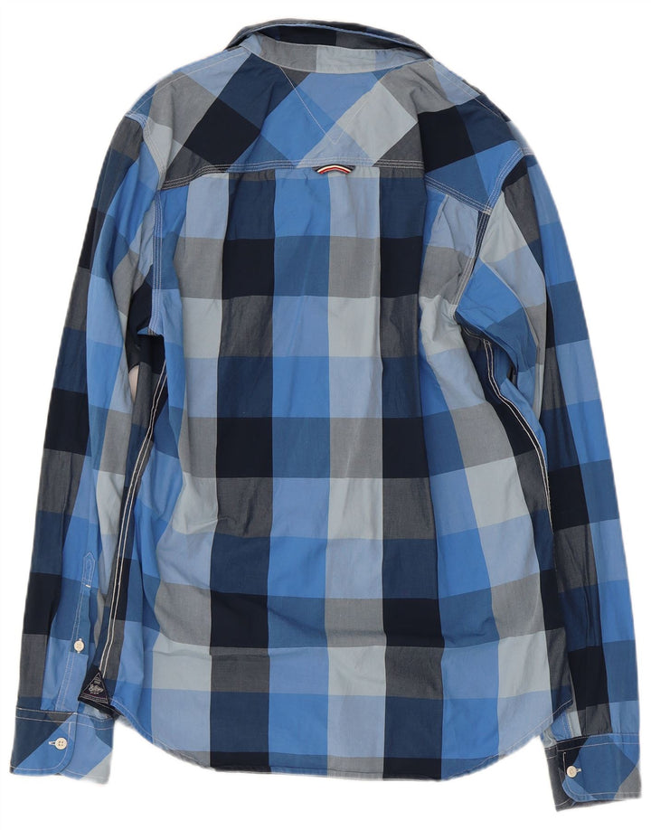 Camisa masculina TOMMY HILFIGER de algodão xadrez azul médio