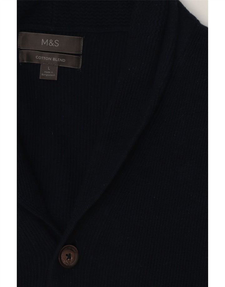 Suéter cardigã masculino MARKS & SPENCER grande algodão azul marinho