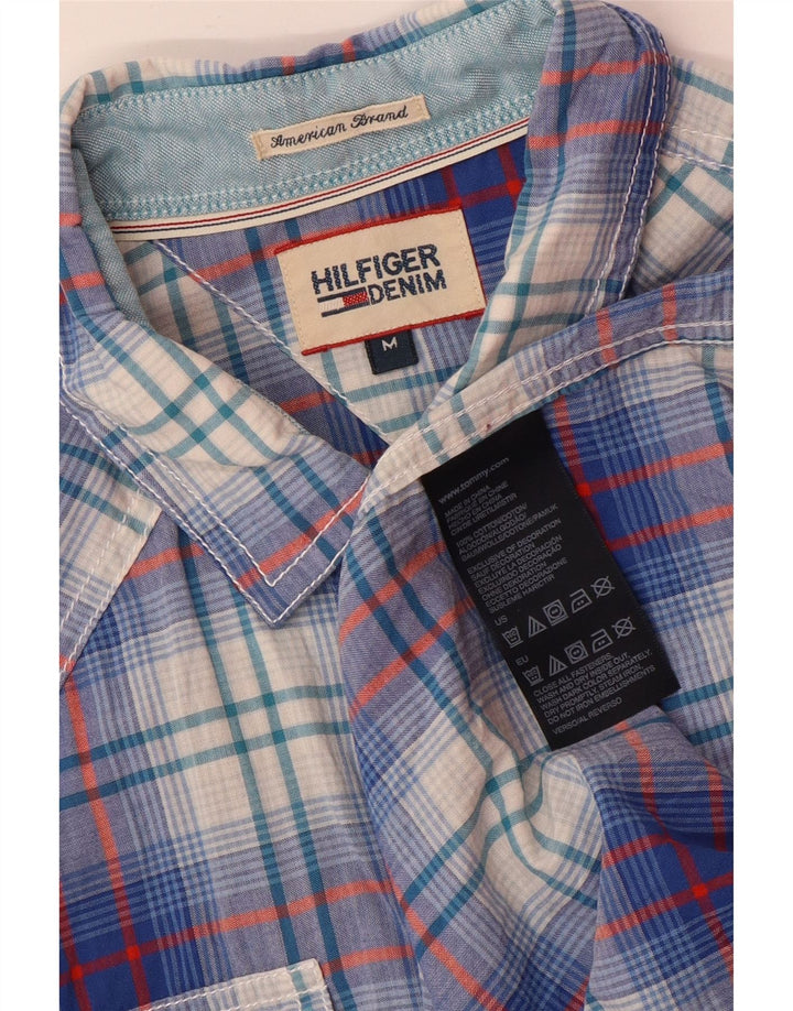 Camisa masculina Tommy Hilfiger de manga curta gráfica azul médio algodão xadrez