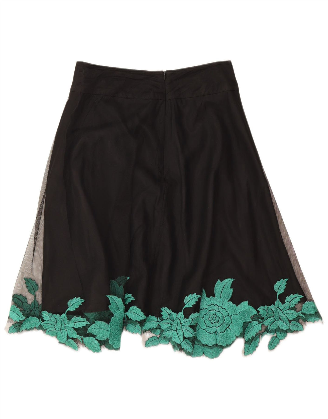 Costa feminina saia evasê W26 pequena poliéster floral preto