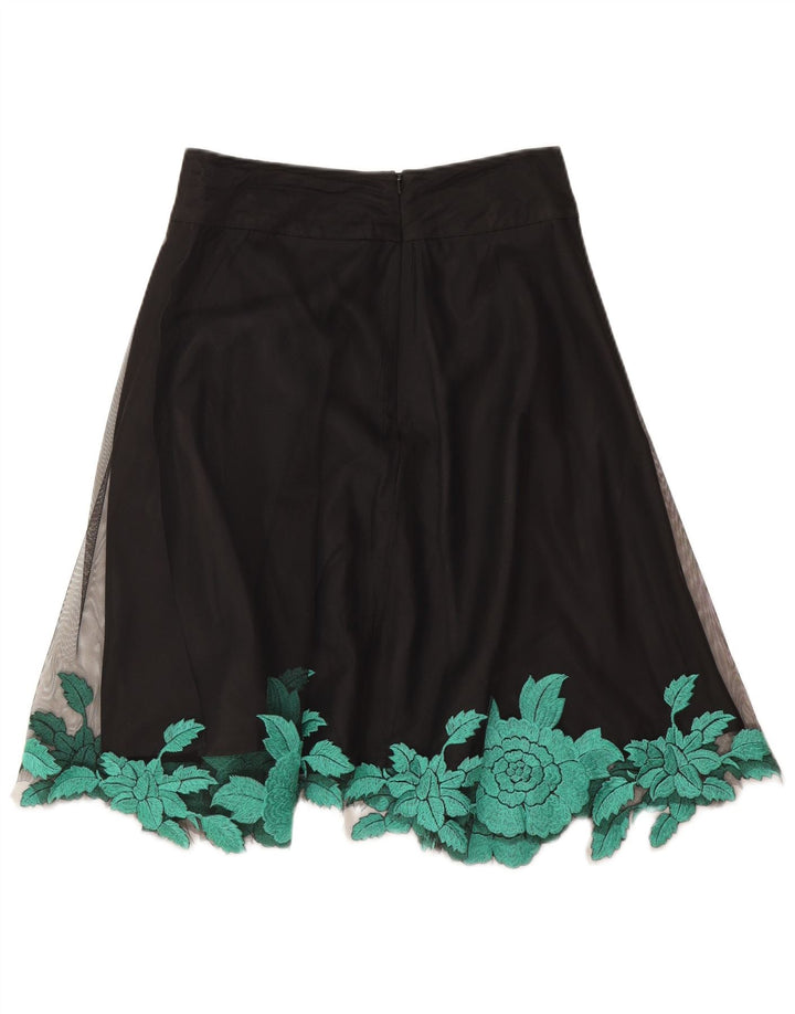 Costa feminina saia evasê W26 pequena poliéster floral preto