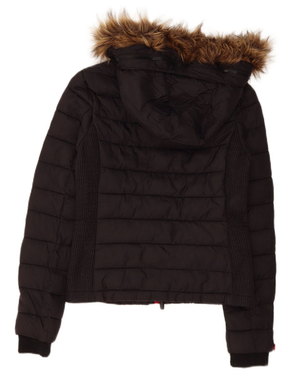 Jaqueta acolchoada com capuz feminina Superdry UK 10 poliéster preto pequeno