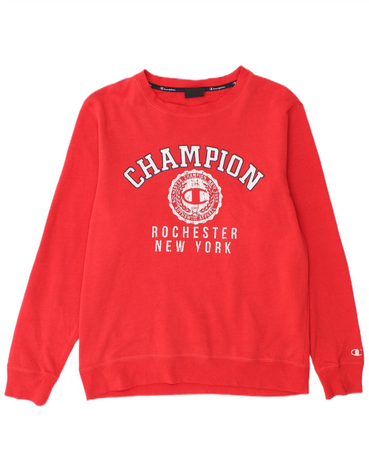 Champion masculino gráfico moletom jumper médio poliéster vermelho