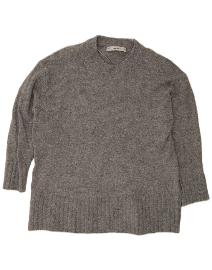 Zara Suéter feminino oversized com gola redonda Reino Unido 14 cinza médio acrílico