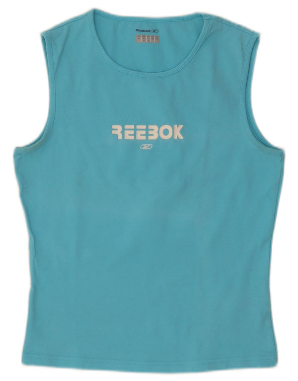 Reebok Womens Crop Graphic Vest Top UK 16 Grande Algodão Azul