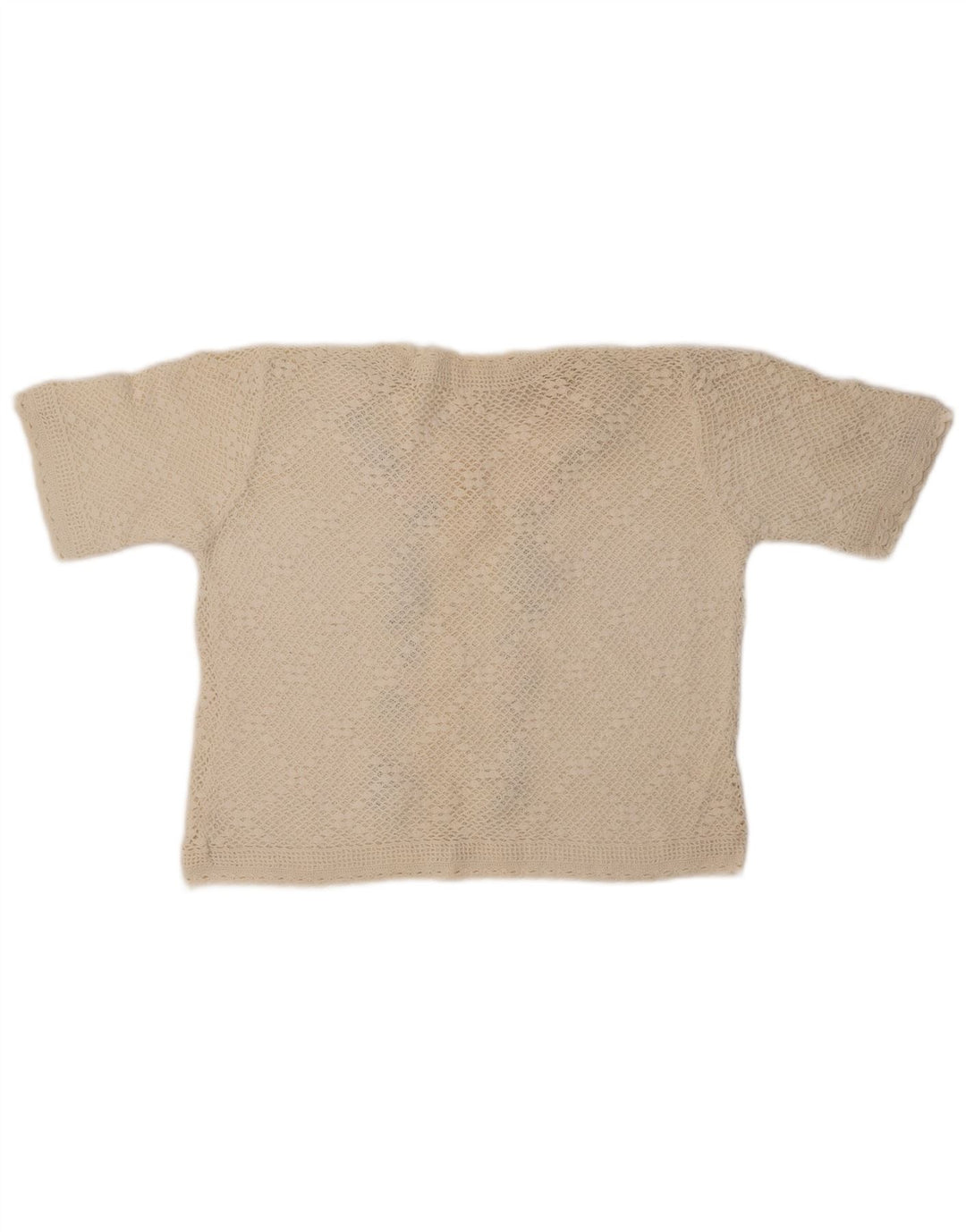 Suéter cardigã feminino VINTAGE de manga curta Reino Unido 14 médio off white floral