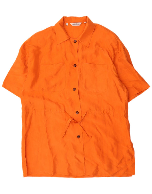 Vestido camisa vintage feminino grande Reino Unido 12 seda laranja médio