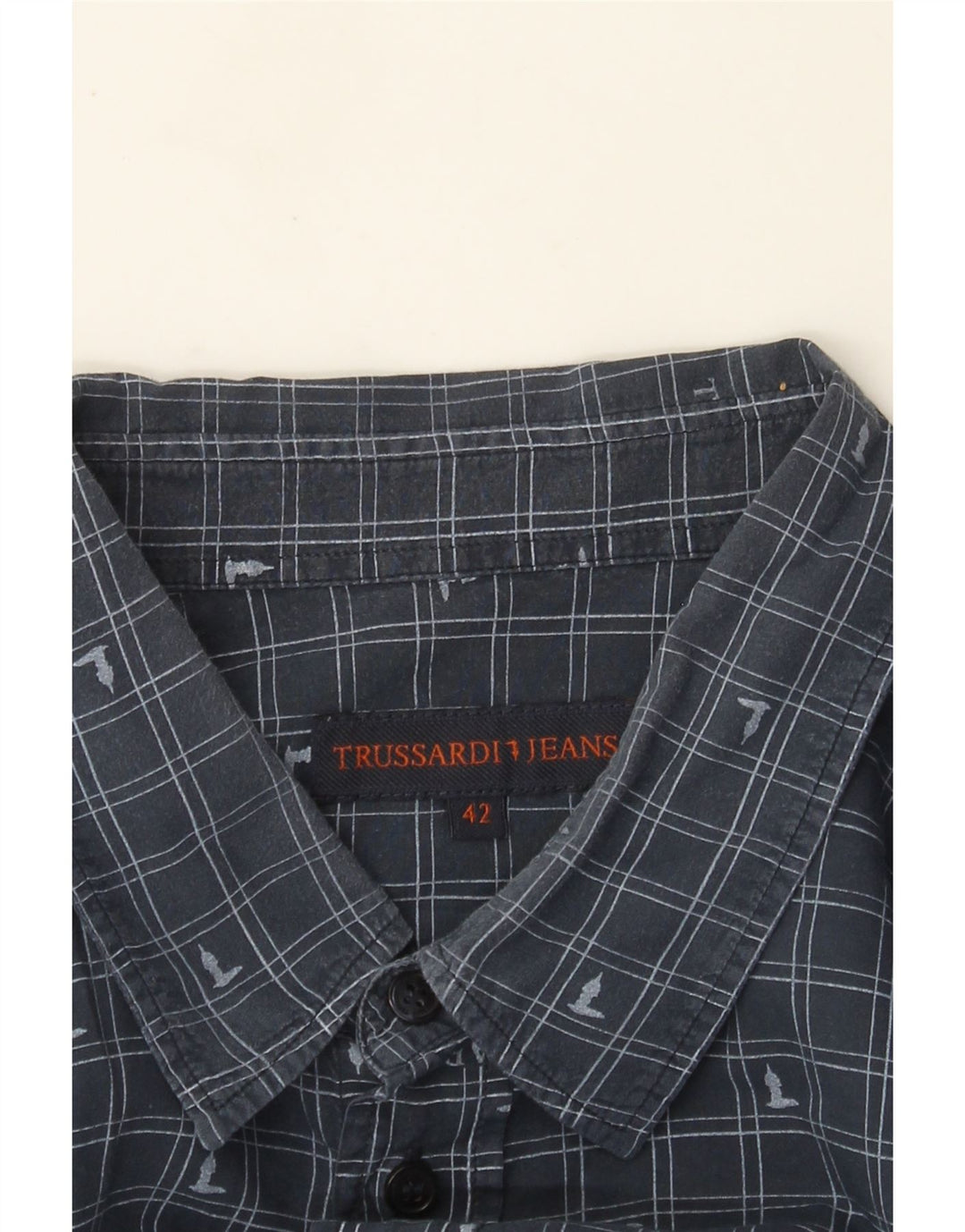 Trussardi Jeans Camisa masculina tamanho 42 grande azul marinho guingão