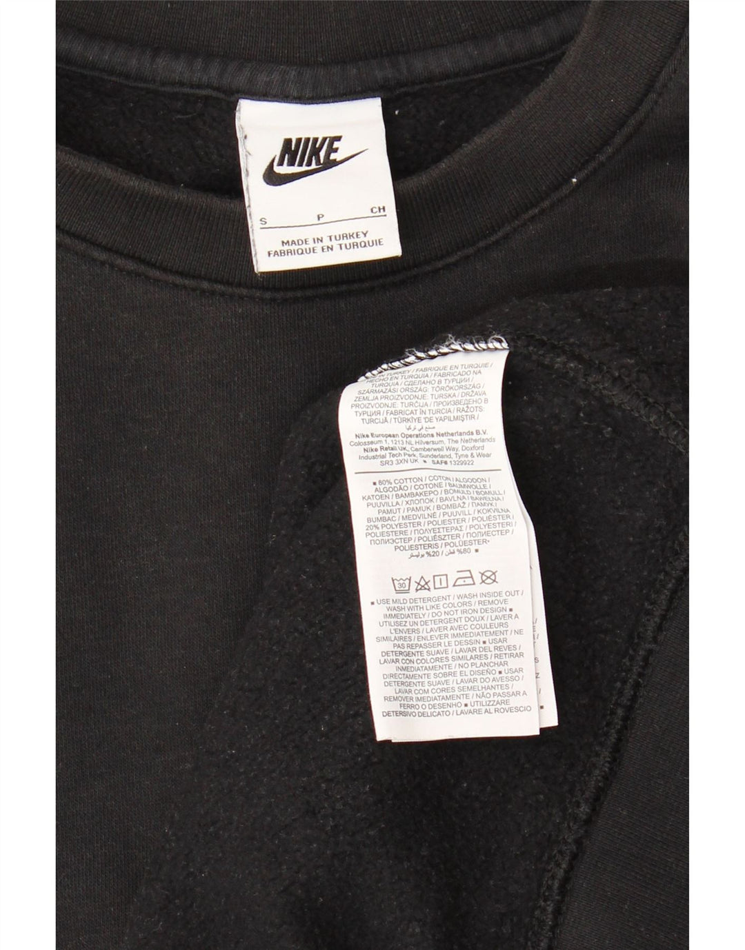 NIKE Mens Graphic Moletom Jumper Pequeno Algodão Preto